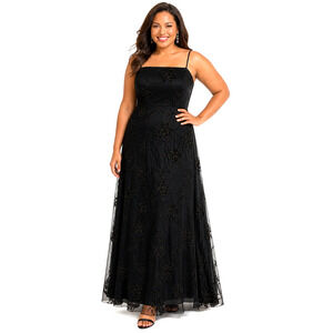 Chelsea Nites Vintage 90s Y2K Whimsigoth Prom Dress Tulle Velvet Floral sz 16 W